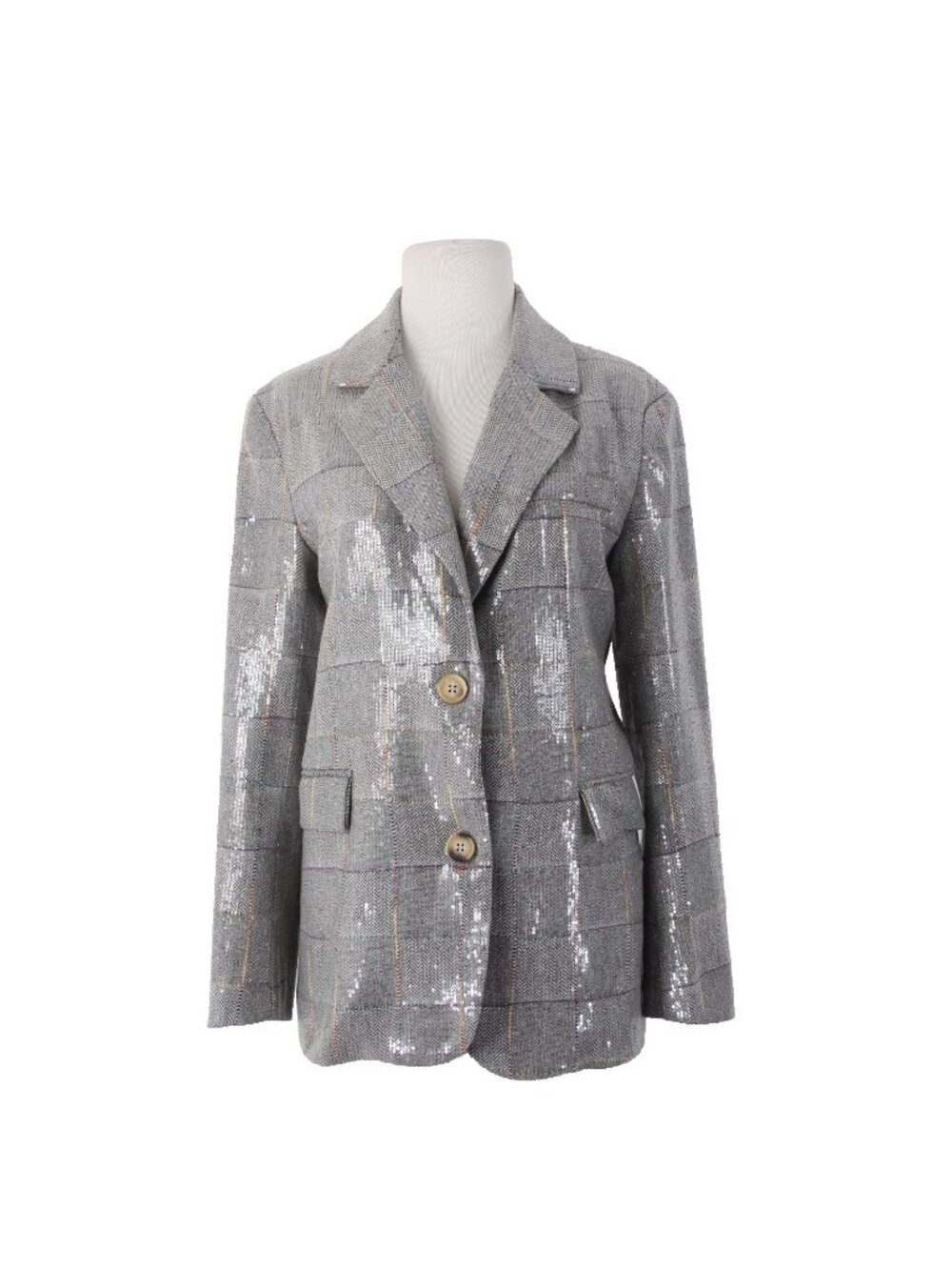 Athina Blazer Jacket $69 Sz S Gray Multicolor Plaid Sequin 100% Polyester Jacket